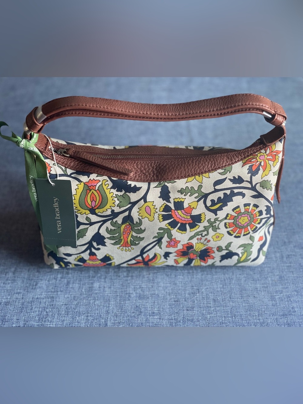 Vera Bradley Floral Canvas Bag with Brown Trim
